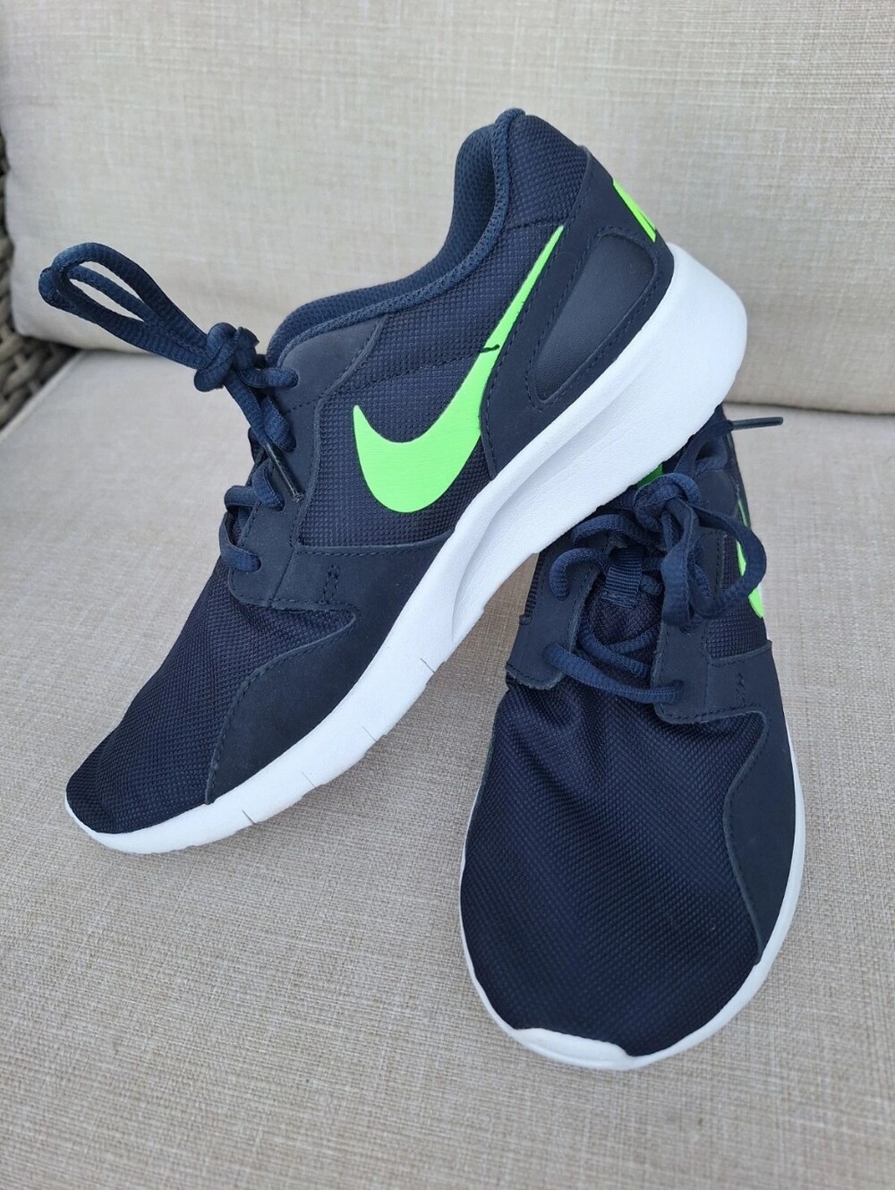 New Nike Kids Navy Blue Sneakers with Neon Green Swoosh